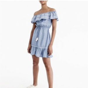 J.Crew Linen Blend Off Shoulder Ruffle Dress